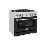 ZLINE 36 in. 5.2 cu. ft. Select Dual Fuel Range with 6 Burner Gas Cooktop and Electric Convection Oven in DuraSnow' Stainless Steel with Black Matte Door (HDRS-BLM-36)