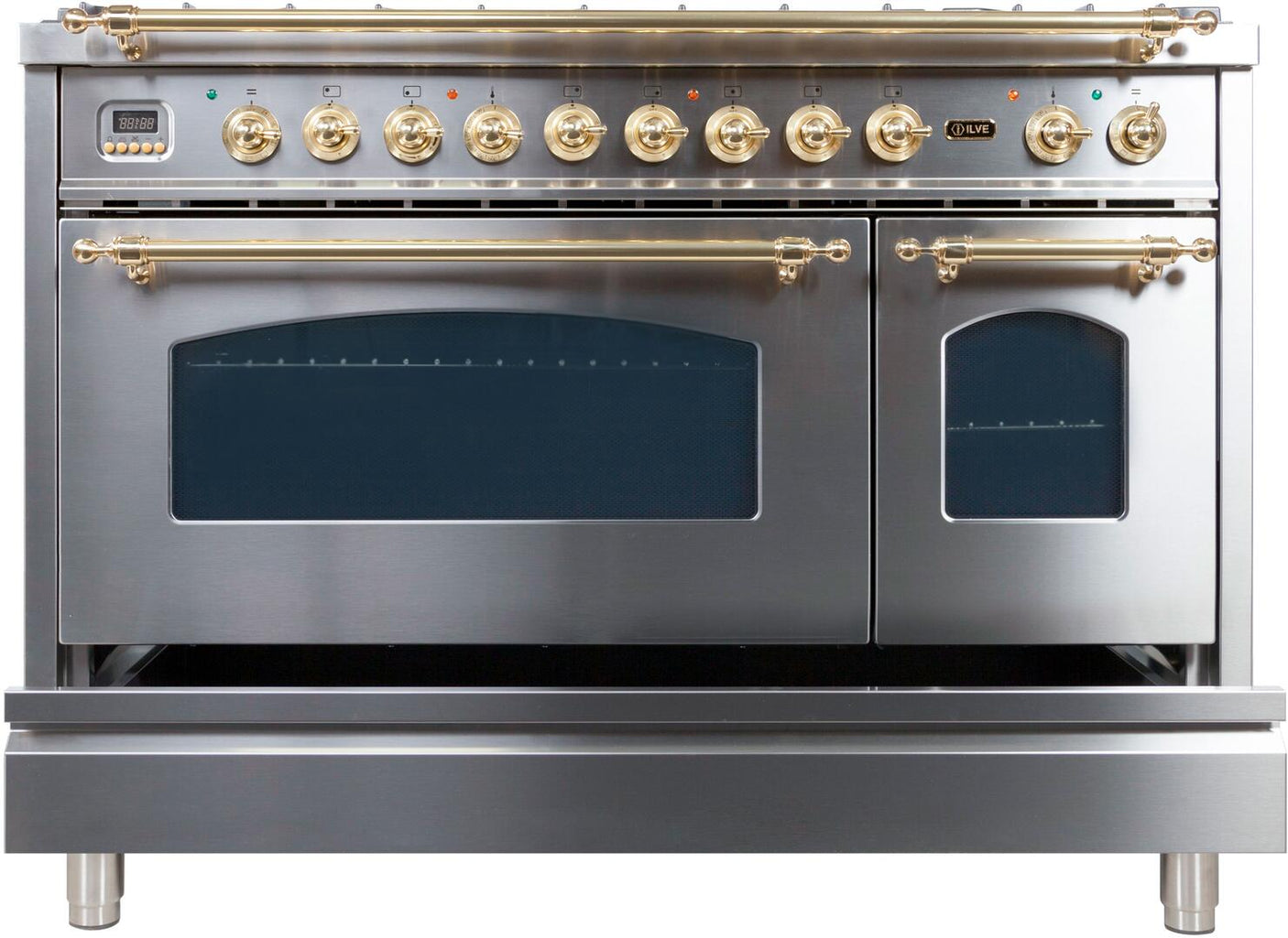 Nostalgie 48 Inch Dual Fuel Liquid Propane Freestanding Range in Stainless Steel with Brass Trim