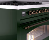 Nostalgie II 48 Inch Dual Fuel Natural Gas Freestanding Range in Emerald Green with Bronze Trim