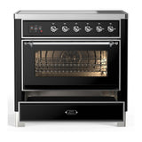 ILVE UMIB36NR3BKC Majestic III 36 inch Induction Range with 6 Elements, 3.5 cu. ft. Total Oven Capacity (Triple Glass Door, Glossy Black, Chrome)