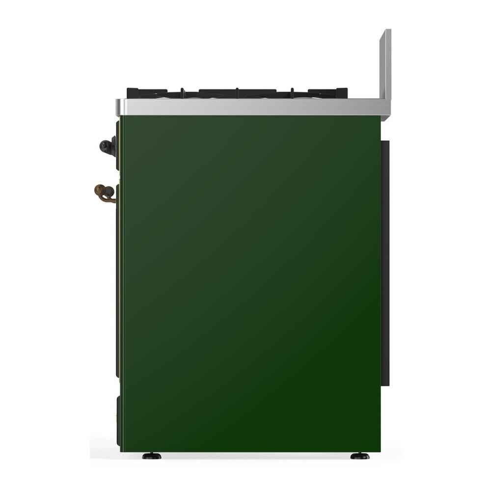 ILVE UM30QNR3EGBLP Majestic III 30 inch Dual Fuel Range with 5 Black Brass Burners, Dual Function Burner up to 25,000 BTU (Liquid Propane, Solid Door, Emerald Green, Burnished)