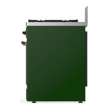 ILVE UM30QNR3EGBLP Majestic III 30 inch Dual Fuel Range with 5 Black Brass Burners, Dual Function Burner up to 25,000 BTU (Liquid Propane, Solid Door, Emerald Green, Burnished)