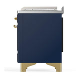 ILVE UM48FSNR3MBGLP Majestic III 48 inch Dual Fuel Range with 5 Black Brass Burners, Griddle and French Top, Dual Function Burner up to 25,000 BTU (Liquid Propane, Triple Glass Door, Midnight Blue, Brass)