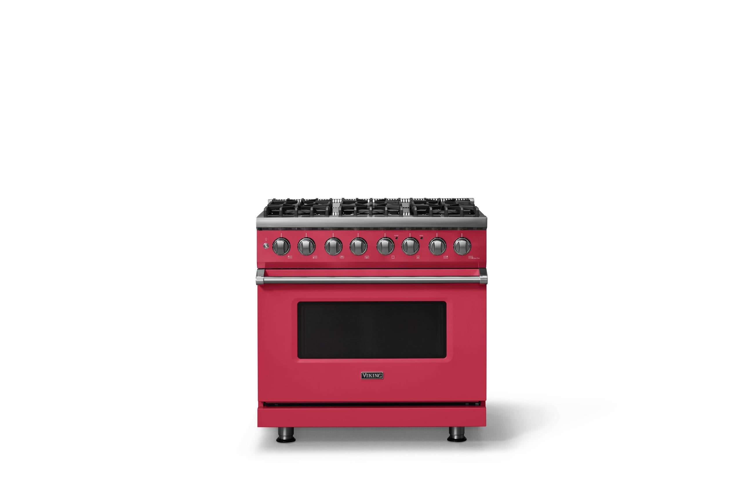 36"W. Dual Fuel Range (Burner: 6b, Finish: Valentine, Trim: Polished Chrome, Fuel: Propane)
