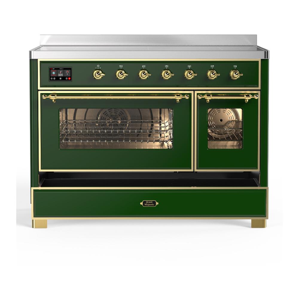 ILVE UMIB48NR3EGG Majestic III 48 inch Induction Range with 6 Elements, 5.02 cu. ft. Total Oven Capacity (Triple Glass Door, Emerald Green, Brass)