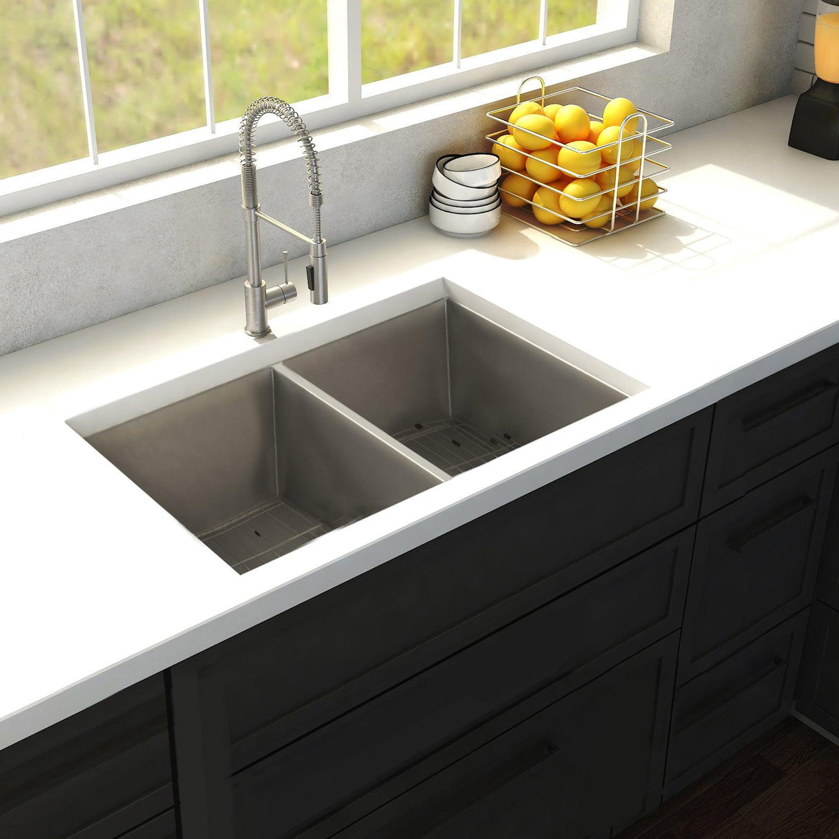 ZLINE 33 in. Anton Undermount Double Bowl Stainless Steel Kitchen Sink with Bottom Grid (SR50D-33)