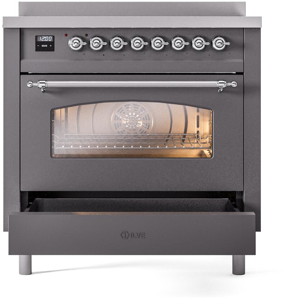 Nostalgie II 36 Inch Electric Freestanding Range in Matte Graphite with Chrome Trim