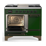 ILVE UMD40FQNR3EGB Majestic III 40 inch Dual Fuel Range with 6 Burners and Griddle, Dual Function Burner up to 25,000 BTU (Natural Gas, Solid Door, Emerald Green, Burnished)