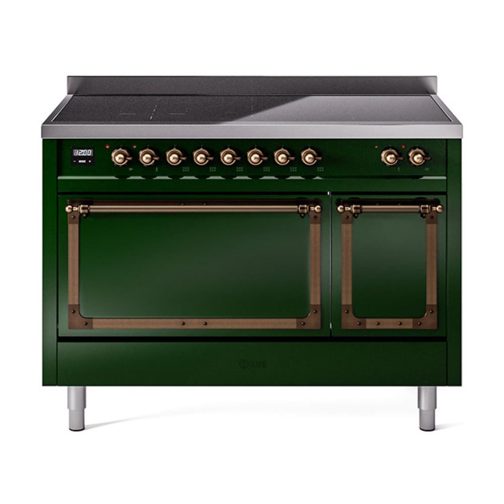 ILVE UNI486QNMPEGB Nostalgie II Noblesse 48 inch Induction Range (Solid Door, Emerald Green, Burnished)
