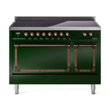 ILVE UNI486QNMPEGB Nostalgie II Noblesse 48 inch Induction Range (Solid Door, Emerald Green, Burnished)