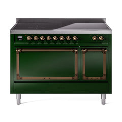 ILVE UNI486QNMPEGB Nostalgie II Noblesse 48 inch Induction Range (Solid Door, Emerald Green, Burnished)