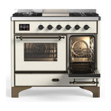 ILVE UMD40FNR3AWB Majestic III 40 inch Dual Fuel Range with 6 Burners and Griddle, Dual Function Burner up to 25,000 BTU (Natural Gas, Triple Glass Door, Antique White, Burnished)