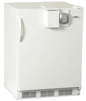 Commercially approved under-counter all refrigerator for free-standing use with keypad lock and white exterior