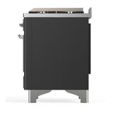 ILVE UM60FSQNR3MGCLP Majestic III 60 inch Dual Fuel Range with 7 Burners, Griddle and French Top, Dual Function Burner with up to 25,000 BTU (Liquid Propane, Solid Door, Graphite Matte, Chrome)