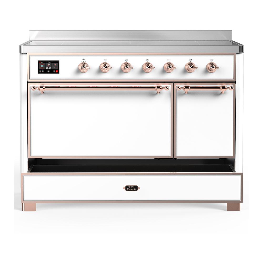 ILVE UMIB48QNR3WHP Majestic III 48 inch Induction Range with 6 Elements, 5.02 cu. ft. Total Oven Capacity (Solid Door, White, Copper)