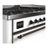 ILVE UM60FQNR3WHBLP Majestic III 60 inch Dual Fuel Range with 9 Burners and Griddle, Dual Function Burner up to 25,000 BTU (Liquid Propane, Solid Door, White, Burnished)