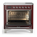 ILVE UMIB36QNR3BUC Majestic III 36 inch Induction Range with 6 Elements, 3.5 cu. ft. Total Oven Capacity (Solid Door, Burgundy, Chrome)