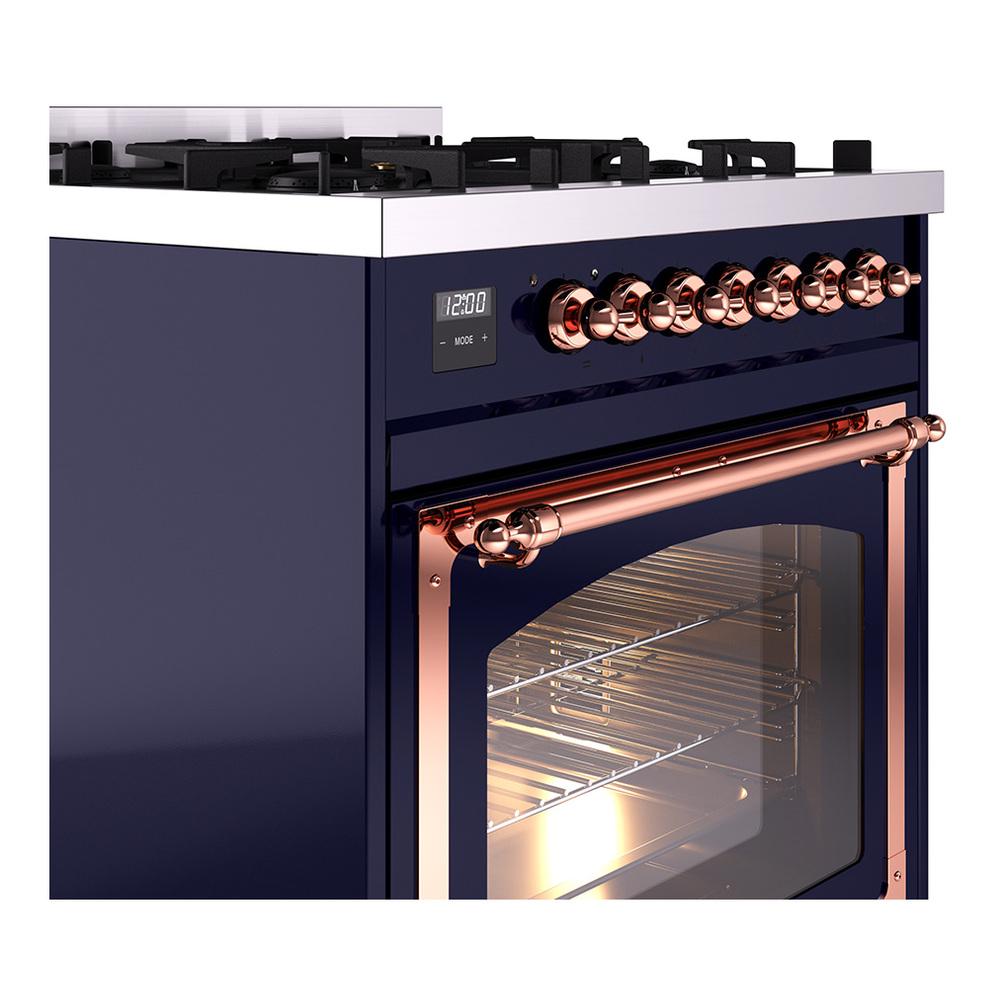 ILVE UN30NMPMBP Nostalgie II Noblesse 30 inch Dual Fuel Range (Natural Gas, Triple Glass Door, Midnight Blue, Copper)