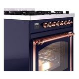 ILVE UN30NMPMBP Nostalgie II Noblesse 30 inch Dual Fuel Range (Natural Gas, Triple Glass Door, Midnight Blue, Copper)