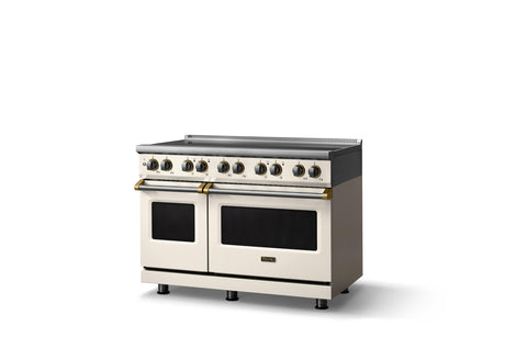 48"W. Induction Range (Finish: Pure White, Trim: Brushed Brass)