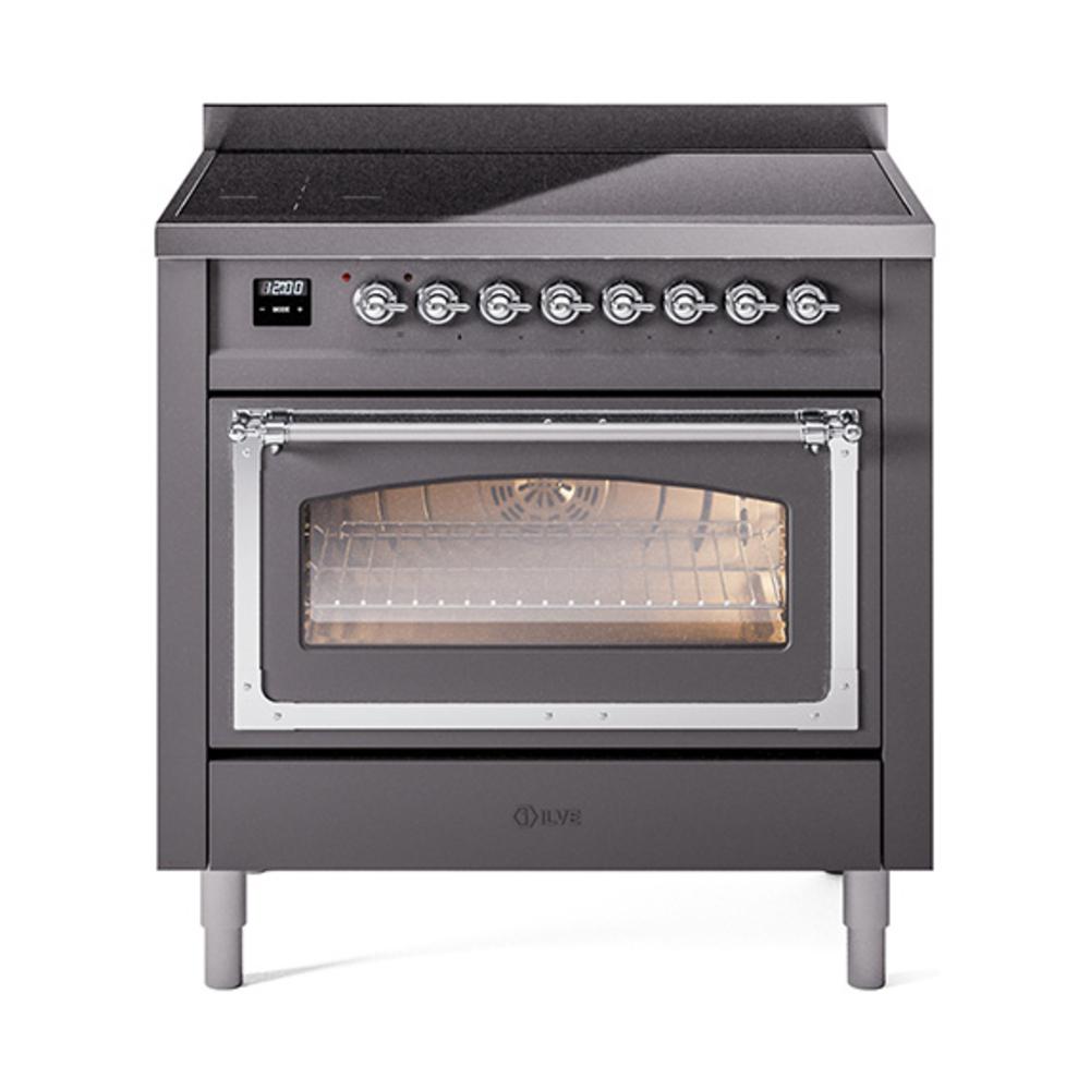 ILVE UNI366NMPMGC Nostalgie II Noblesse 36 inch Induction Range (Triple Glass Door, Graphite Matte, Chrome)