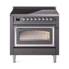 ILVE UNI366NMPMGC Nostalgie II Noblesse 36 inch Induction Range (Triple Glass Door, Graphite Matte, Chrome)