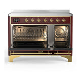 ILVE UMIB48NR3BUG Majestic III 48 inch Induction Range with 6 Elements, 5.02 cu. ft. Total Oven Capacity (Triple Glass Door, Burgundy, Brass)