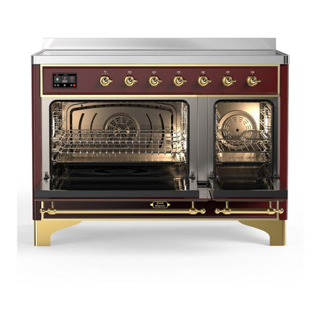 ILVE UMIB48NR3BUG Majestic III 48 inch Induction Range with 6 Elements, 5.02 cu. ft. Total Oven Capacity (Triple Glass Door, Burgundy, Brass)