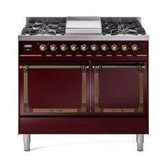 ILVE UND40FQNMPBUBLP Nostalgie II Noblesse 40 inch Dual Fuel Range (Liquid Propane, Solid Door, Burgundy, Burnished)