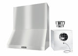 DAR 1230 Set 13 Wall-Mounted Range Hood with Extraction Mode with external XL motor including 24" chimney cover.
