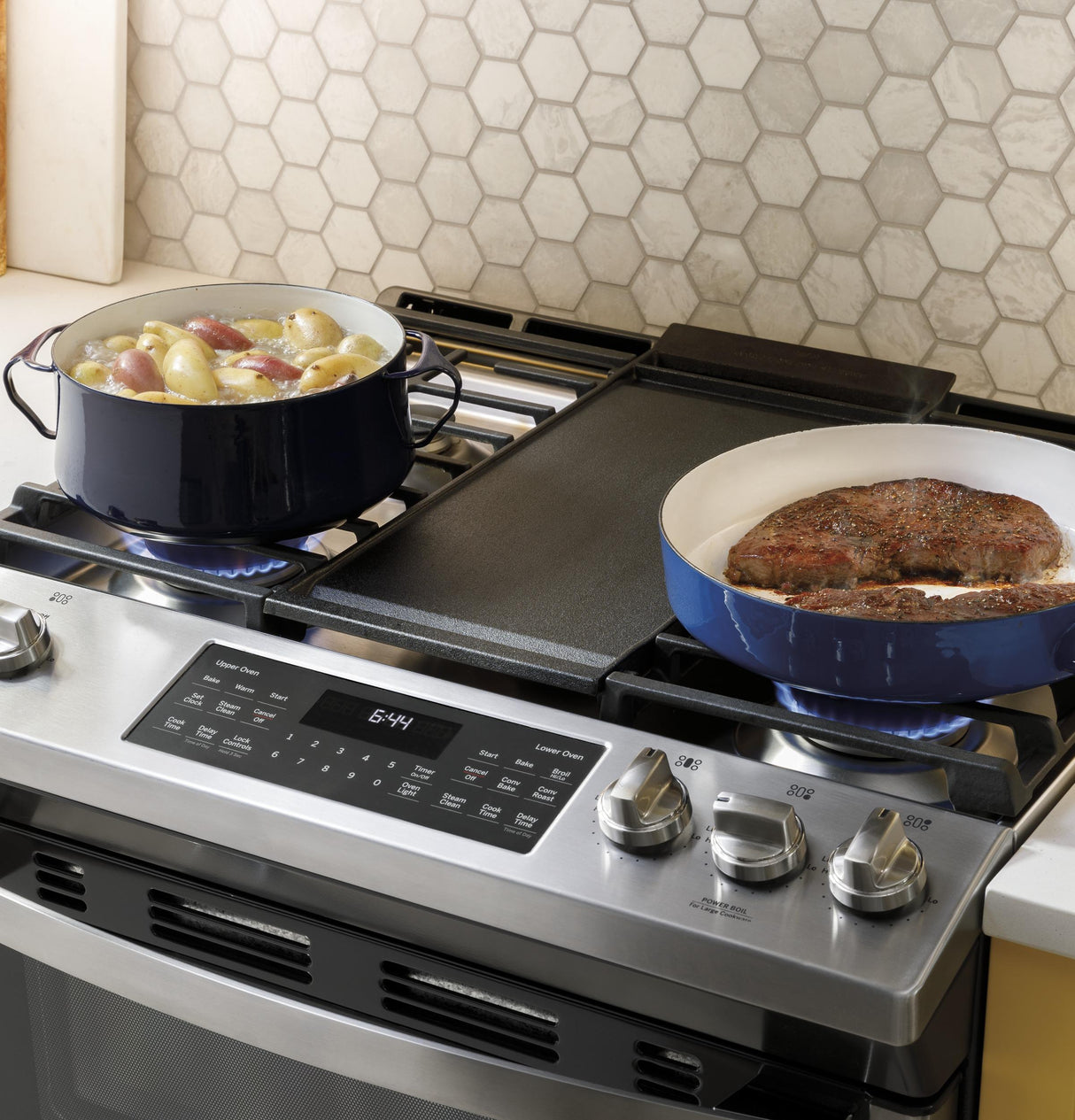 GE 30" Slide-In Front Control Gas Double Oven Range