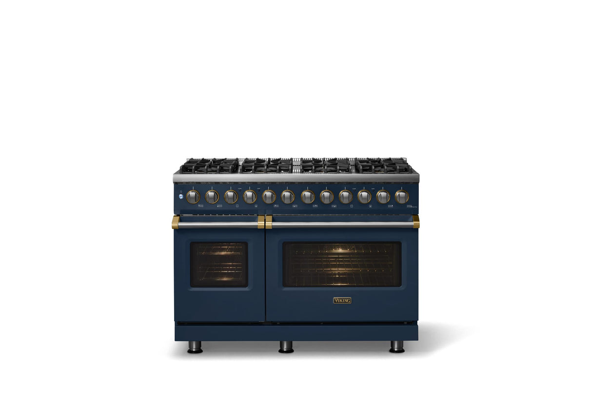 48"W. Dual Fuel Range (Burner: 8b, Finish: Slate Blue, Trim: Polished Chrome, Fuel: Propane)