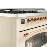 Nostalgie II 48 Inch Dual Fuel Liquid Propane Freestanding Range in Antique White with Copper Trim