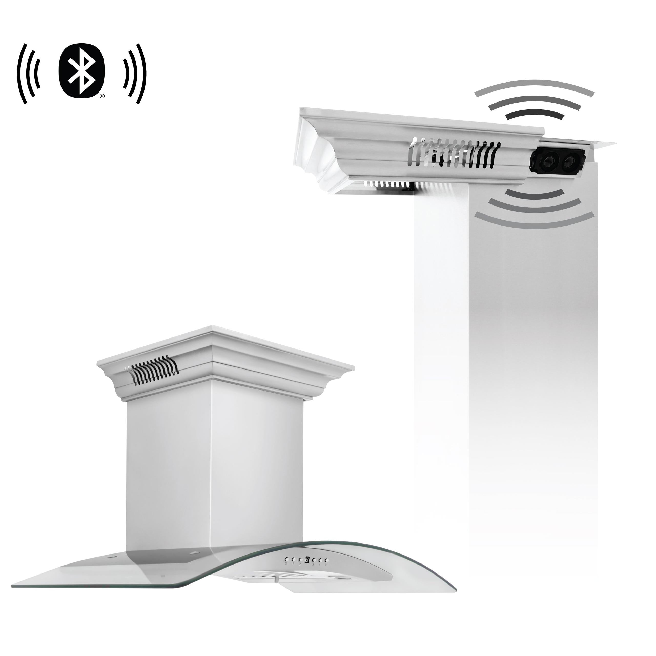 ZLINE Wall Mount Range Hood in Stainless Steel with Built-in CrownSound™ Bluetooth Speakers (KN4CRN-BT) [Size: 42 Inch]