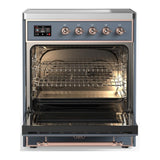 ILVE UMIB30QNR3BGP Majestic III 30 inch Induction Range with 4 Elements, 4 cu. ft. Oven Capacity (Solid Door, Blue Grey, Copper)