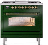 Nostalgie II 36 Inch Dual Fuel Natural Gas Freestanding Range in Emerald Green with Brass Trim