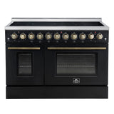 Forno Paolo 48 Inch Freestanding Electric Range in Black with Antique Brass, 6.7 cu.ft, True Convection Oven, Energy Efficient