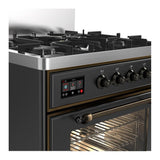 ILVE UM30NR3MGB Majestic III 30 inch Dual Fuel Range with 5 Black Brass Burners, Dual Function Burner up to 25,000 BTU (Natural Gas, Triple Glass Door, Graphite Matte, Burnished)