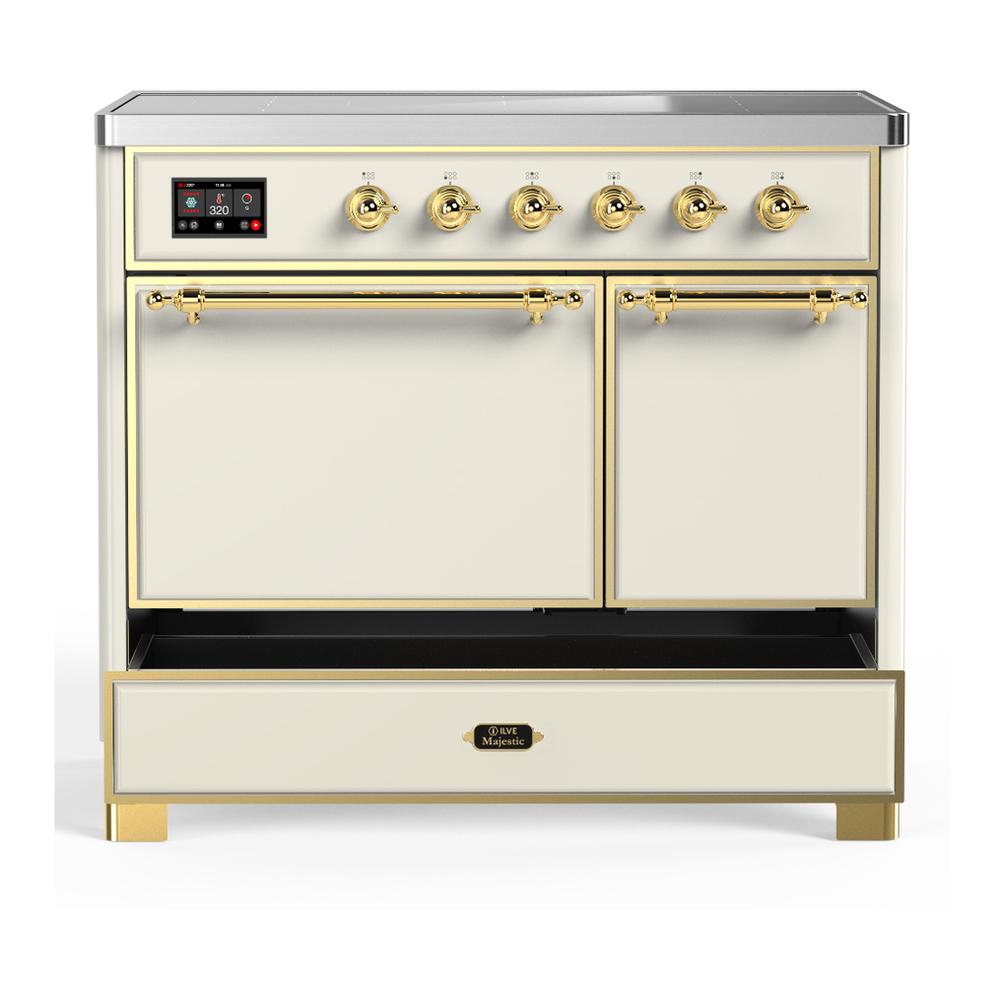 ILVE UMDIB40QNR3AWG Majestic III 40 inch Induction Range with 6 Elements, 3.82 cu. ft. Total Oven Capacity (Solid Door, Antique White, Brass)