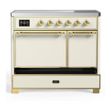ILVE UMDIB40QNR3AWG Majestic III 40 inch Induction Range with 6 Elements, 3.82 cu. ft. Total Oven Capacity (Solid Door, Antique White, Brass)
