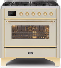 Majestic II 36 Inch Dual Fuel Natural Gas Freestanding Range in Antique White with Brass Trim