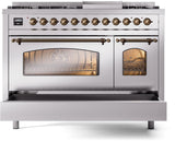 Nostalgie II 48 Inch Dual Fuel Liquid Propane Freestanding Range in Stainless Steel with Bronze Trim