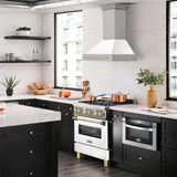 30 in. ZLINE Autograph Edition DuraSnow Stainless Steel Range Hood with White Matte Shell and Accented Handle (8654SNZ-WM30) [Color: Gold]