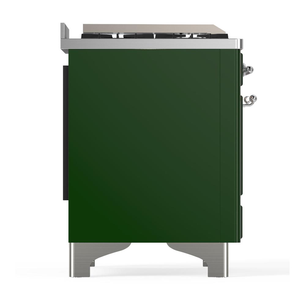 ILVE UMD40FQNR3EGCLP Majestic III 40 inch Dual Fuel Range with 6 Burners and Griddle, Dual Function Burner up to 25,000 BTU (Liquid Propane, Solid Door, Emerald Green, Chrome)