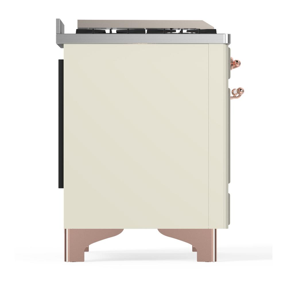 ILVE UM36FQNR3AWPLP Majestic III 36 inch Dual Fuel Range with 6 Black Brass Burners and Griddle, Dual Function Burner up to 25,000 BTU (Solid Door, Antique White, Copper, Liquid Propane)