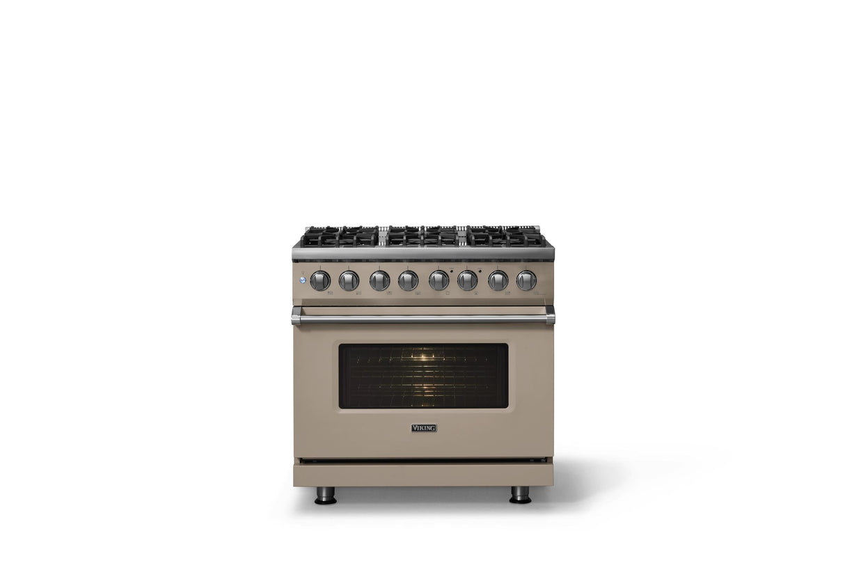 36"W. Dual Fuel Range (Burner: 6b, Finish: Nantucket, Trim: Polished Chrome, Fuel: Natural Gas)