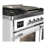 ILVE UMD40FNR3WHCLP Majestic III 40 inch Dual Fuel Range with 6 Burners and Griddle, Dual Function Burner up to 25,000 BTU (Liquid Propane, Triple Glass Door, White, Chrome)