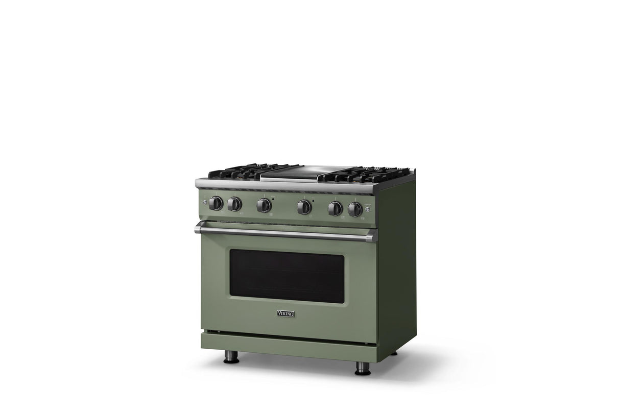 36"W. Sealed Burner Gas Range (Burner: 4g, Finish: Eucalyptus, Trim: Polished Chrome, Fuel: Natural Gas)