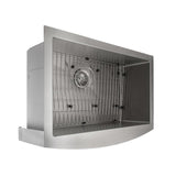 ZLINE 30 in. Zermatt Farmhouse Apron Mount Single Bowl Stainless Steel Kitchen Sink with Bottom Grid (SAS-30)