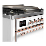 ILVE UM36FQNR3WHPLP Majestic III 36 inch Dual Fuel Range with 6 Black Brass Burners and Griddle, Dual Function Burner up to 25,000 BTU (Solid Door, White, Copper, Liquid Propane)
